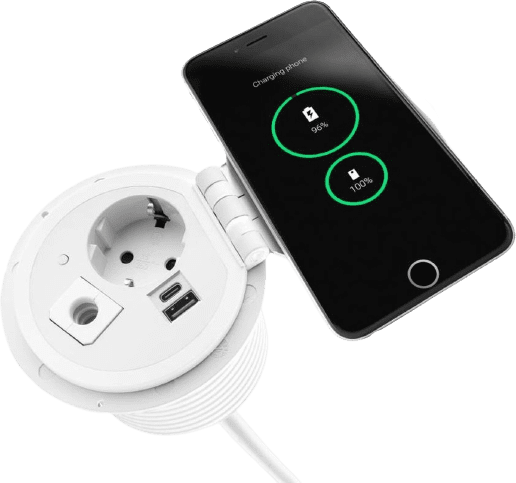 Filex - QI Power-Spot® (1x 230v, 1x USB A+C Charge, 1x Doorvoer) - Wit